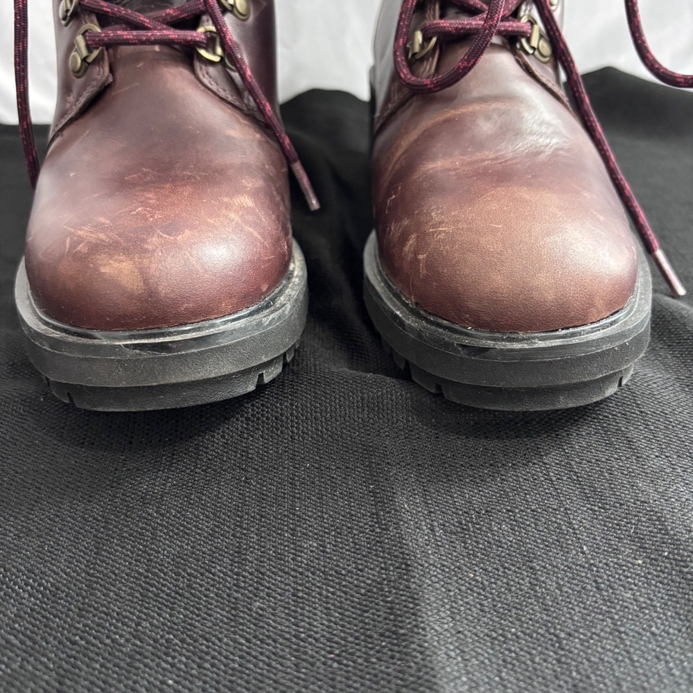 Timberland Kinsley 6 Inch Waterproof Burgundy Leather Faux Fur Boots Women 9.5 - Picture 3 of 11